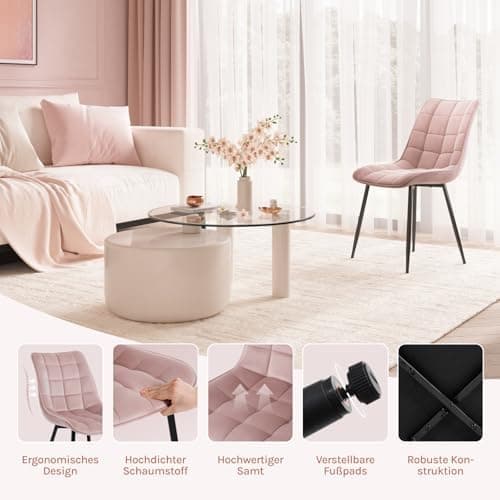 WOLTU Esszimmerstühle 2er Set, gepolstert mit Samt, für Wohn- und Esszimmer, Hochlastige Küchenstühle, Dunkelgrau