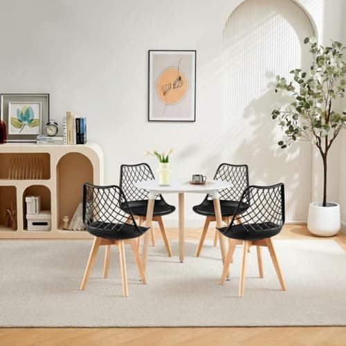 **White Round Dining Table with 4 White Dining Chairs 4 Piece Set for Dining Room, Kitchen, Living Room**
| **White Din