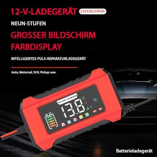 Aibeau 12V/24V Intelligentes Auto Ladegerät, 9-Stufen-Ladung mit LCD-Bildschirm für AGM, Gel Blei-Säure- und LiFePO4-Bat