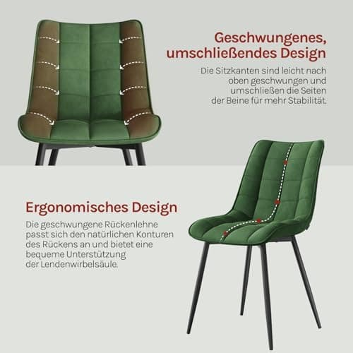 WOLTU Esszimmerstühle 2er Set, gepolstert mit Samt, für Wohn- und Esszimmer, Hochlastige Küchenstühle, Dunkelgrau