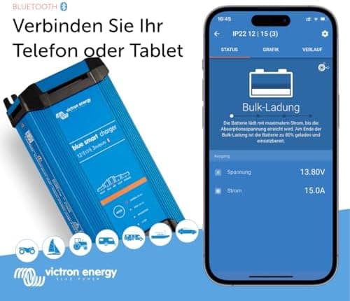 Victron Energy Blue Smart Batterieladegerät 12-Volt 15 Ampere - Batterieerhaltungsgerät und Desulfator - IP22 Geschützt