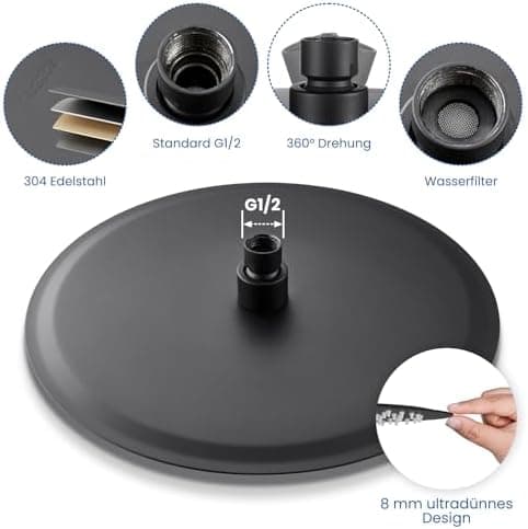 Auralum Regendusche Duschkopf 12 Zoll, edelstahlige Selbstreinigende Düsen, 360° Verstellbar, Chrom Recycled Claim Stand