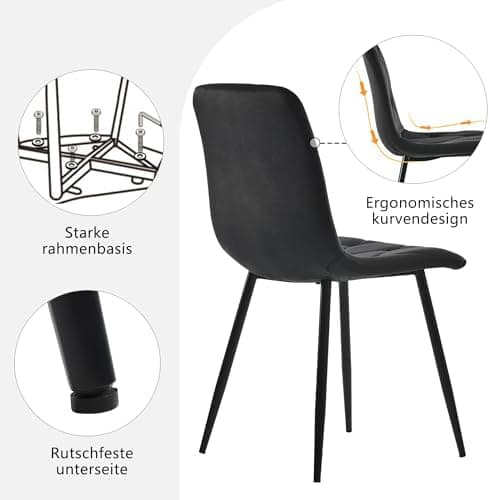 Essgruppe Esstisch mit 4 Stühlen Set für 4 Personen, Rechteckiger Esstisch 117x68x75 cm mit Schwarz Metallbeinen, Grau S