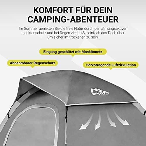 MSPORTS Campingzelt Premium Pop Up Zelt 2-3 Personen für Familien im Freien wasserdicht und winddicht mit Kuppelformspez