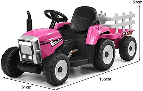 COSTWAY 12V 3-Gang Traktor mit LED Lichtern, Musik & Hupe für Kinder ab 3 Jahre - Grün