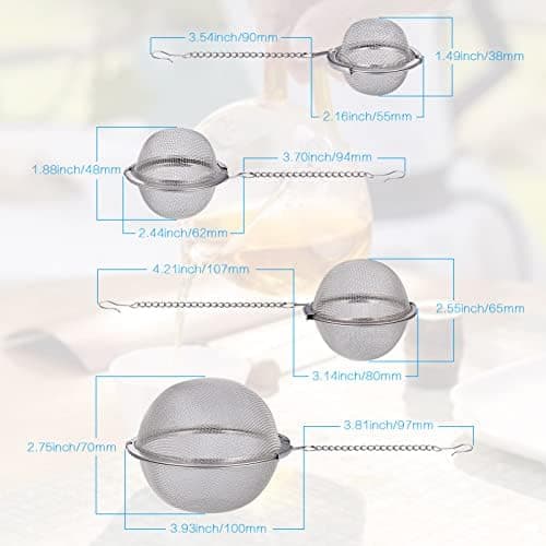 Teeei für Losen Tee, Edelstahl Sieb 4 Stück, für Gewürze und Tee (ø 4,5/5,5/7/9 cm)  
Edelstahl Teekugel mit Kette, Groß