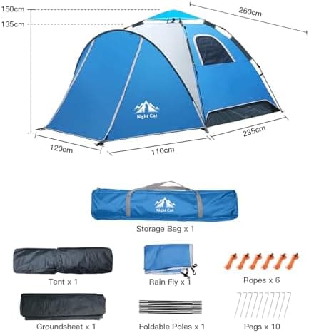 Night Cat Pop Up Zelt 3 4 Personen: Wasserdicht, atmungsaktiv, einfach einstellbar für Camping und Wandern - Reichweitze