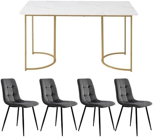 Essstisch Set 4 Stühle + Moderne Küche + Esszimmergruppe (Grau)  
Rechteckiger Esstisch Set 140x80x75 cm + Esszimmerstuh