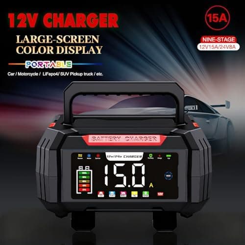 15A/8A Autobatterieladegerät, 12V/24V Smart vollautomatisch,LCD-Bildschirm für Auto Motorrad Rasenmäher Boot Marine Batt