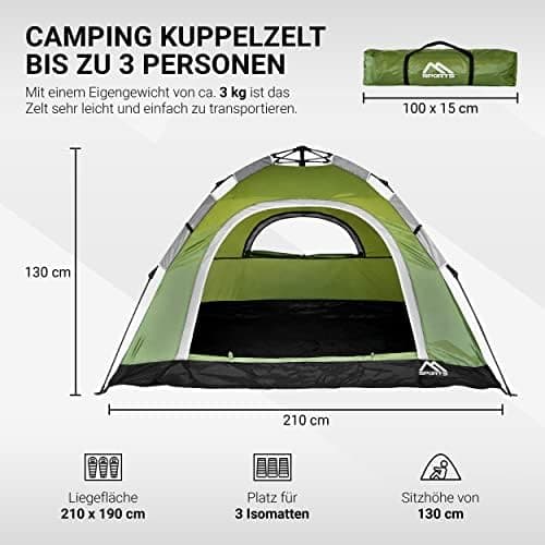 MSPORTS Campingzelt Premium Pop Up Zelt 2-3 Personen für Familien im Freien wasserdicht und winddicht mit Kuppelformspez