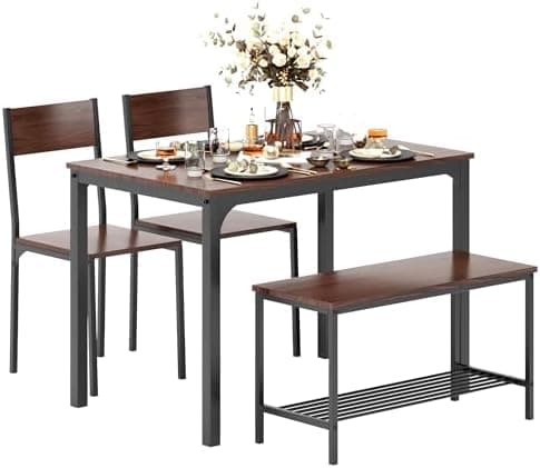 Sogesfurniture 4-teiliges Essgruppe Vintagebraun für Wohnzimmer und Esszimmer mit Ablagefläche und Rechteckigem Esstisch