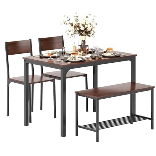 Sogesfurniture 4-teiliges Essgruppe Vintagebraun für Wohnzimmer und Esszimmer mit Ablagefläche und Rechteckigem Esstisch