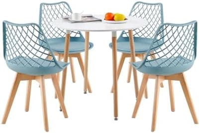 **White Round Dining Table with 4 White Dining Chairs 4 Piece Set for Dining Room, Kitchen, Living Room**
| **White Din
