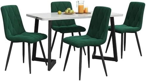 Essgruppe Esstisch mit 4 Stühlen Set für 4 Personen, Rechteckiger Esstisch 117x68x75 cm mit Schwarz Metallbeinen, Grau S