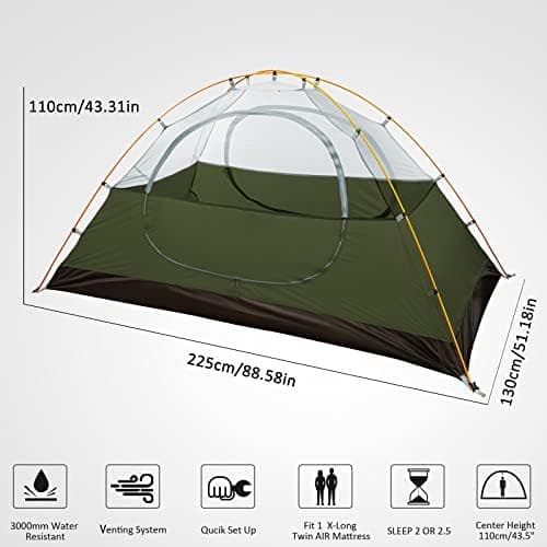 Bessport 3 Personen Ultraleichte Camping Zelte, 3-4 Saison Wasserdicht & Winddicht Kuppelzelt, Ideal für Erwachsene, Wan