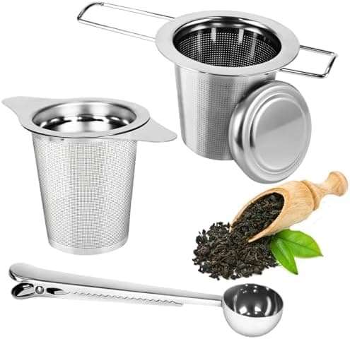 2 Stück Teesieb für Losen Tee, Edelstahl Filter mit Oeffner, Klappgriff und Deckel, Wiederverwendbar
| 2 Stück Teefilte