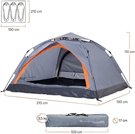 Lumaland Camping Zelt - Leichtes Pop Up Wurfzelt 210x190x110cm | Trekking & Festival Igluzelt | 2-4 Personen Wasserdicht