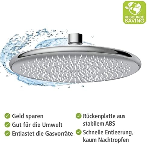 Wenko Wasserspar Regenduschkopf - Wassersparende Kopfbrause mit ABS,chromfarbener Rand, Ø 22,5 cm - Wasserspar-System