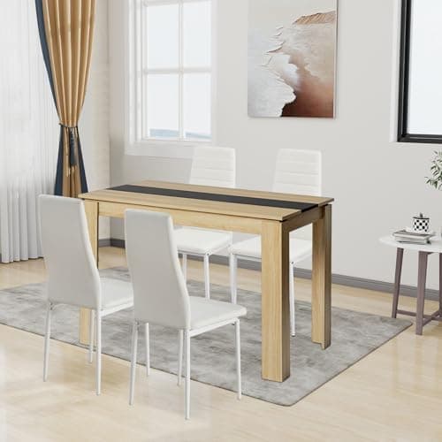 Esszimmergruppe mit 4 Stühlen Esstisch Hochlehner Kunstleder Sitzgruppe für Familie
| 110cm Eiche-Schwarz Tisch + 4 Sch