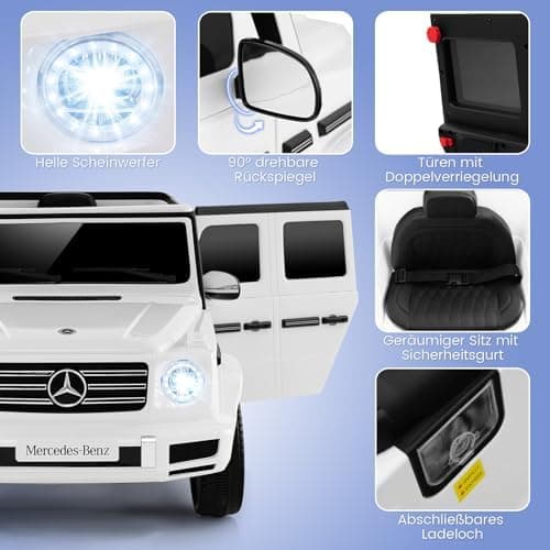 COSTWAY Mercedes Benz G500 Elektroauto für Kinder - Elektrofahrzeug mit Fernsteuerung und LED-Lichtern (Weiß)  
COSTWAY