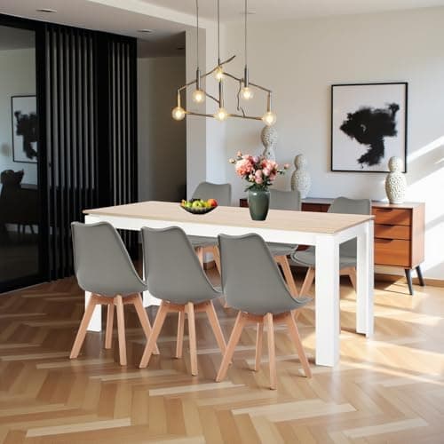 Esszimmergruppe Esstisch 120CM Rechteckig Holz + 4er Stühle grau Eiche-Weiß Tischbein für Wohnzimmer Küche Büro