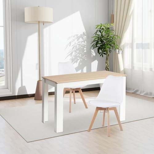 Esszimmergruppe Esstisch 120CM Rechteckig Holz + 4er Stühle grau Eiche-Weiß Tischbein für Wohnzimmer Küche Büro