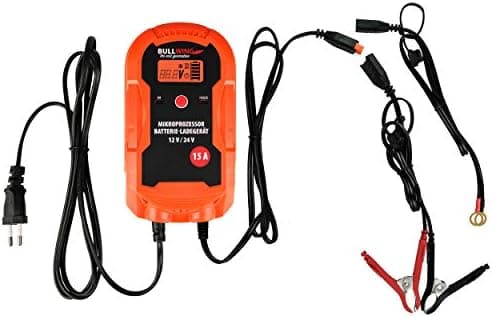 Bullwing Mikroprozessorladegerät 12/24V 15A für LKW, Bus, Boot, Traktor - Vollautomatisch mit 9-stufiger Anstellkomponen