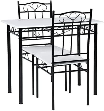 Esszimmer-Set mit Esstisch und 4 Stühlen, Buchenholzmaserung, weiße Metallbeine, perfekt für Esszimmer und Küche, präch