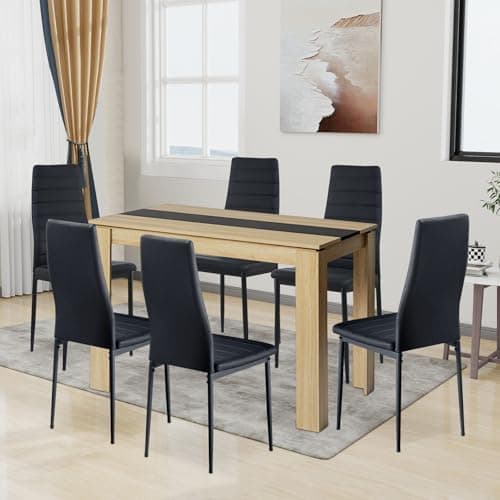 Esszimmergruppe mit 4 Stühlen Esstisch Hochlehner Kunstleder Sitzgruppe für Familie
| 110cm Eiche-Schwarz Tisch + 4 Sch