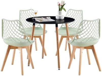 **White Round Dining Table with 4 White Dining Chairs 4 Piece Set for Dining Room, Kitchen, Living Room**
| **White Din