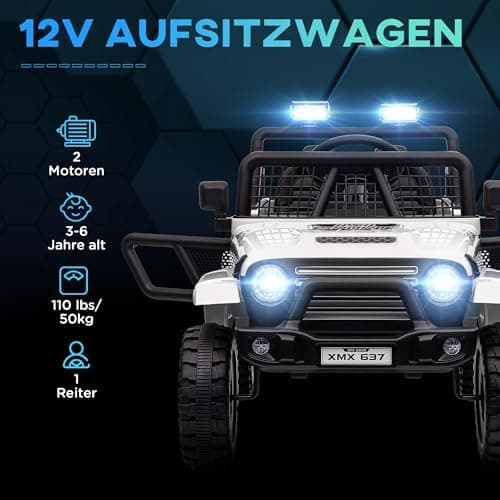 AIYAPLAY Kinder Elektroauto für 3-6 Jahrealte Kinder mit Fernbedienung, Musik, Scheinwerfer und Hupe, 12 V Stoßdämpfung,