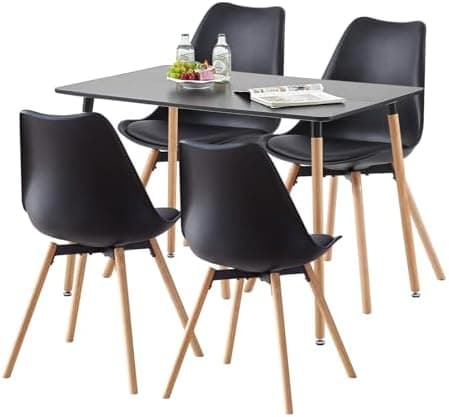Esszimmergruppe Esstisch mit 4 Stühlen Schwarz Tisch+4 Stühle für Küche Esszimmer Wohnzimmer