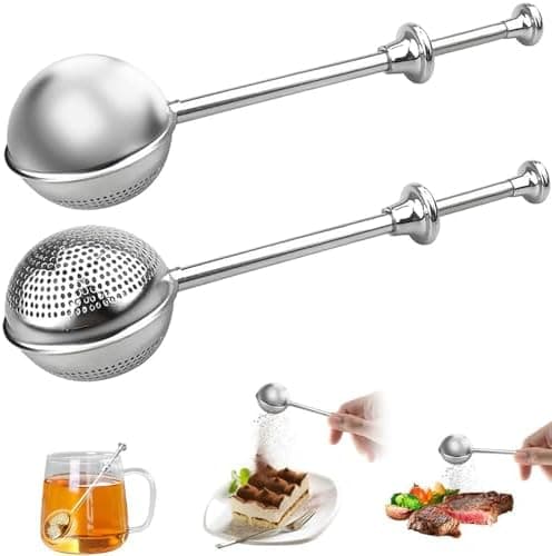 Teesieb Teezange 2 Stück Edelstahl Teleskopgriff - Ideal für Teeie & Kakaopulver, Edelstahl-Mehlsieb, Staubwedel, Multi-