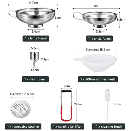 HAUSPROFI Edelstahl Trichterset - 3 Größen für Edles Einmachen - Spülmaschinenfest Küchentrichter Heber & Filter Set