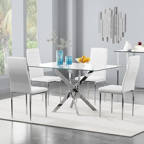 Goldfan Esstisch Set für Küche, Esszimmer & Wohnzimmer (110cm, Schwarz) mit Kunstleder Stühlen
| Goldfan Rechteckiger G