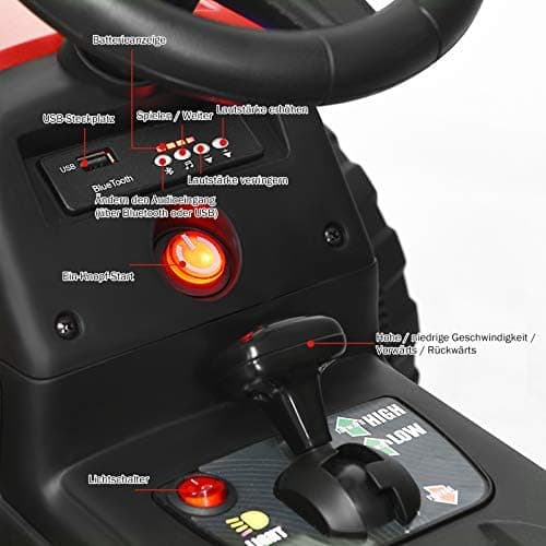 COSTWAY 12V 3-Gang Traktor mit LED Lichtern, Musik & Hupe für Kinder ab 3 Jahre - Grün