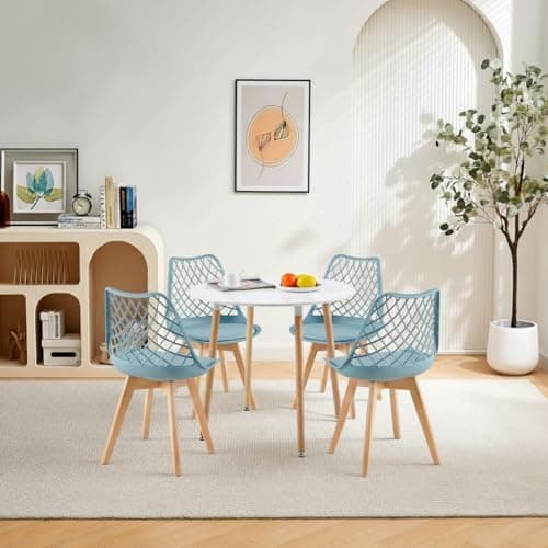 **White Round Dining Table with 4 White Dining Chairs 4 Piece Set for Dining Room, Kitchen, Living Room**
| **White Din