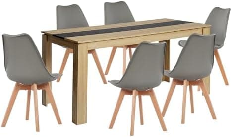 Esszimmergruppe Esstisch 120CM Rechteckig Holz + 4er Stühle grau Eiche-Weiß Tischbein für Wohnzimmer Küche Büro