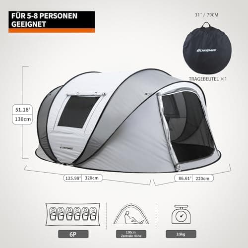 EchoSmile Pop-up-Zelt 4-8 Personen, wasserdicht mit 2 Belüftungsfenstern &.Fail-Safe-Unterstützung, Familienzelt & Outdo