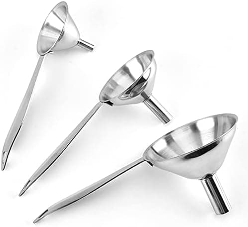 3 in 1 Metalltrichter, Edelstahl Küchentrichter Set für Übertragen von ätherischen Ölen, Flüssigkeiten, trockenem Pulver
