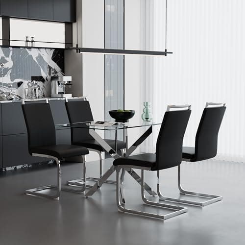 Goldfan Esstisch Set für Küche, Esszimmer & Wohnzimmer (110cm, Schwarz) mit Kunstleder Stühlen
| Goldfan Rechteckiger G
