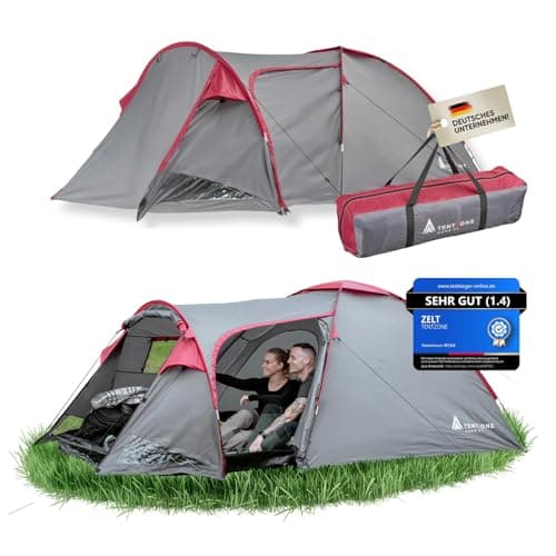 Dome01 Wasserdichtes 2-3 Personen Campingzelt 4000mm, Vorraum mit abnehmbarem Bodenplane, Belüftungsöffnungen, Grau