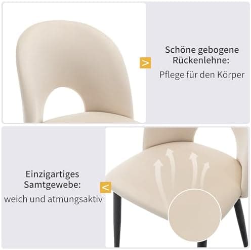 HAUSPROFI Esszimmertisch mit 4 Stühlen (Grau+Schwarz) - 68x117x75cm - Samt-Sitzpolster - Modern Möbelset für Hausprofi-E