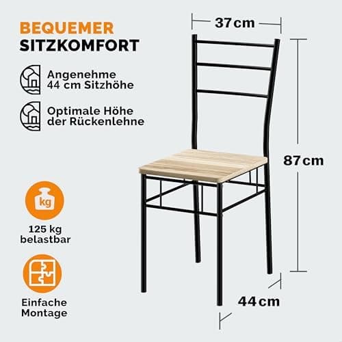 Casaria® Esstisch mit 4 Stühlen Industrial Modern Anthrazit 110x70cm.Set