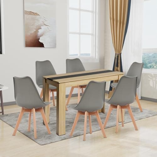 Esszimmergruppe Esstisch 120CM Rechteckig Holz + 4er Stühle grau Eiche-Weiß Tischbein für Wohnzimmer Küche Büro