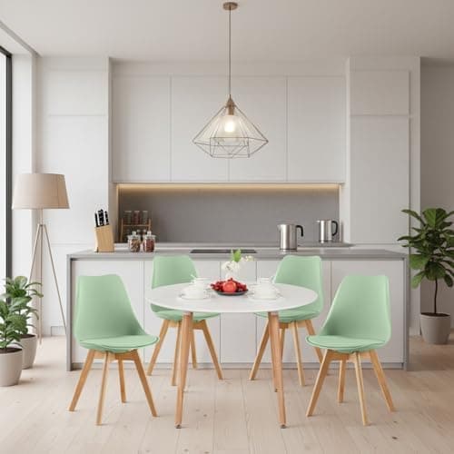 H.J WeDoo Skandinavisches Esszimmer Esstisch Set mit 4 Stühlen Eiscreme-Grün 100cm