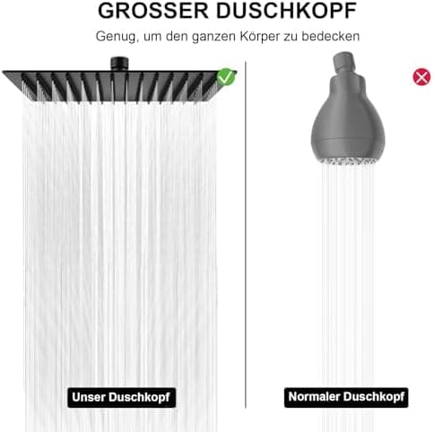 HAUSPROFI Kopfbrause mit Regendusche - Luxus Selbstreinigende Düsen für Duschkopf - Quadratisch Mattschwarz (30CM)  
HAU