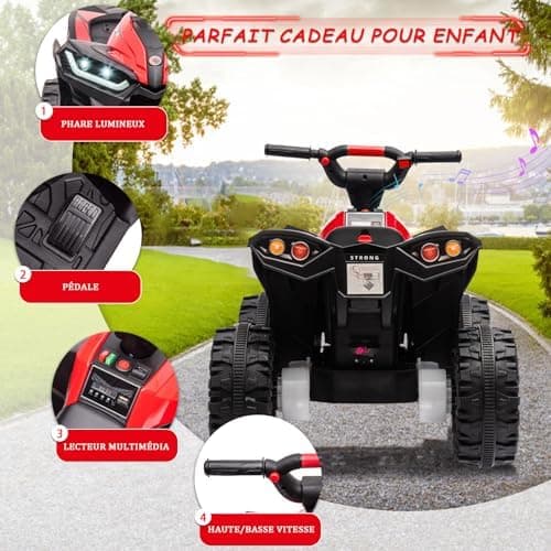 12V Kinderquad Elektroauto für 3+ Jahrealte Kinder mit LED und Musik, 2 Geschwindigkeiten und Hupe, Fernbedienung inklus