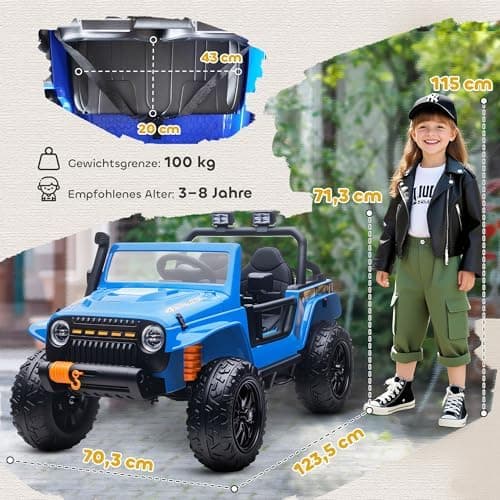 AIYAPLAY Kinder Elektroauto Blau - Elektrisch mit Fernbedienung, LED, Musik, für 3-8 Jahre
