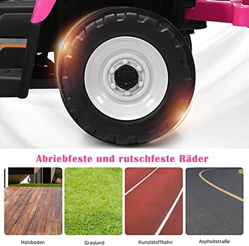 COSTWAY 12V 3-Gang Traktor mit LED Lichtern, Musik & Hupe für Kinder ab 3 Jahre - Grün